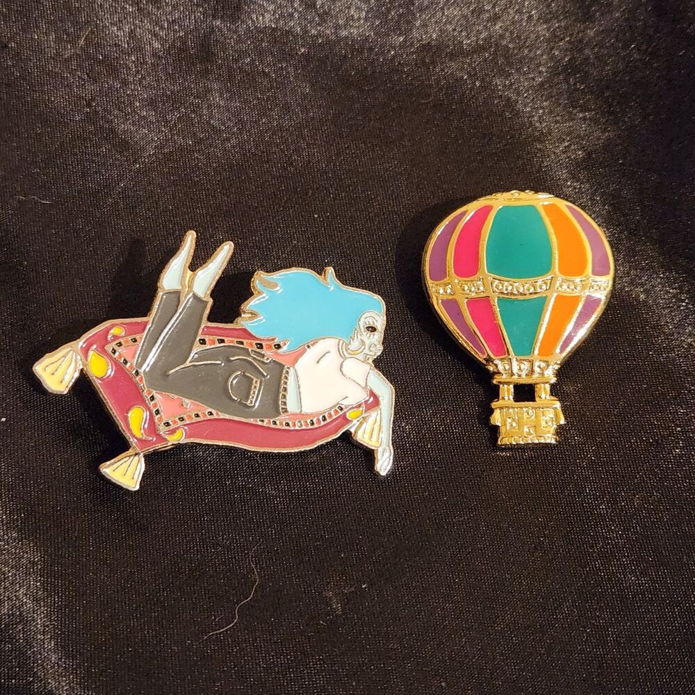 'Flying High' Brooch Set - Magic Carpet And Hot Air Balloon Colorful Whimsy Pins